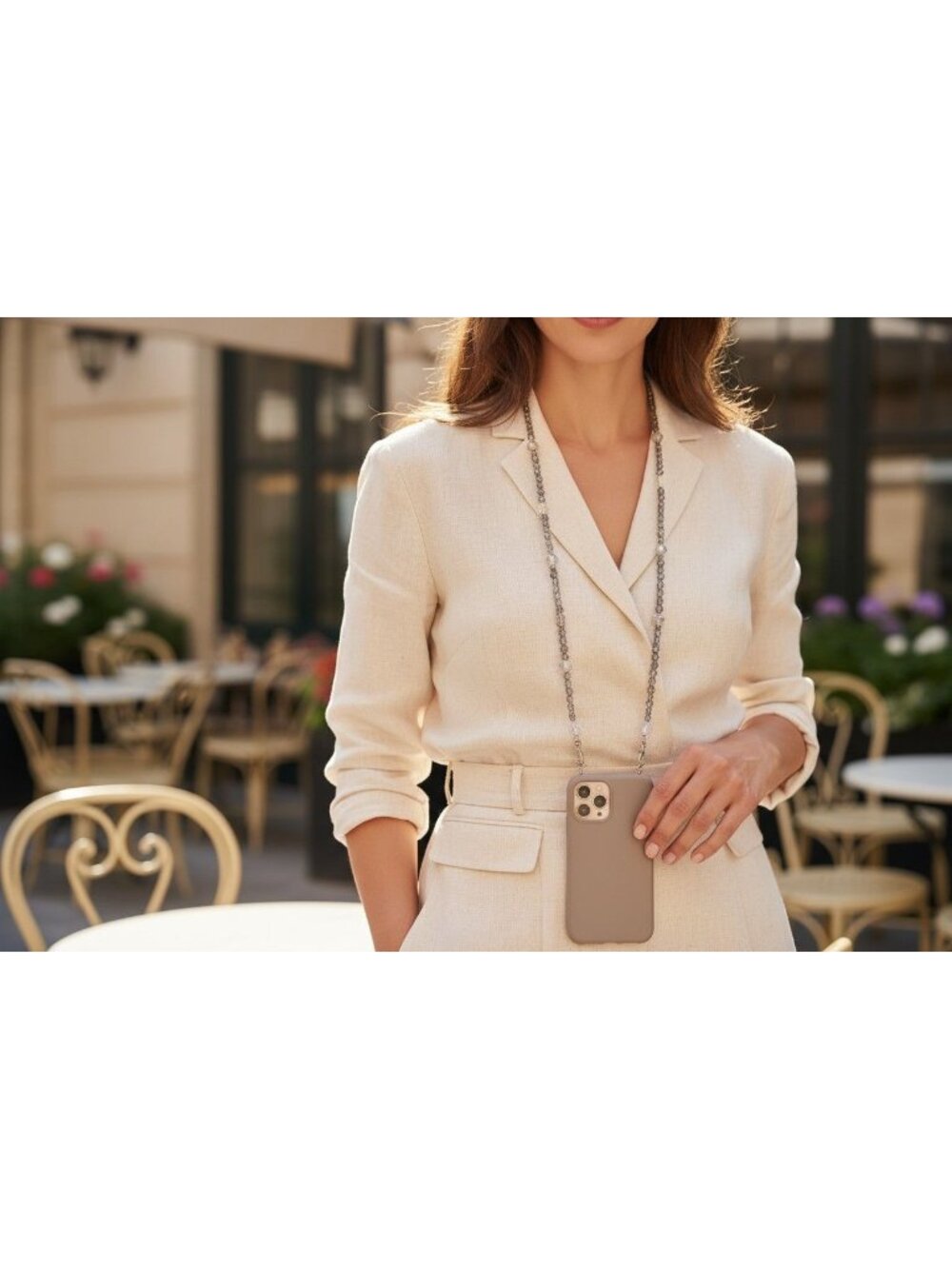 Elegant Clear Beaded Cross Body Phone Lanyard with Gold Accents and Clasps for S